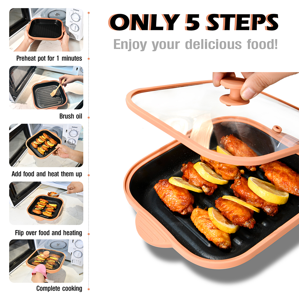 Olla cuadrada con tapa de vidrio para microondas