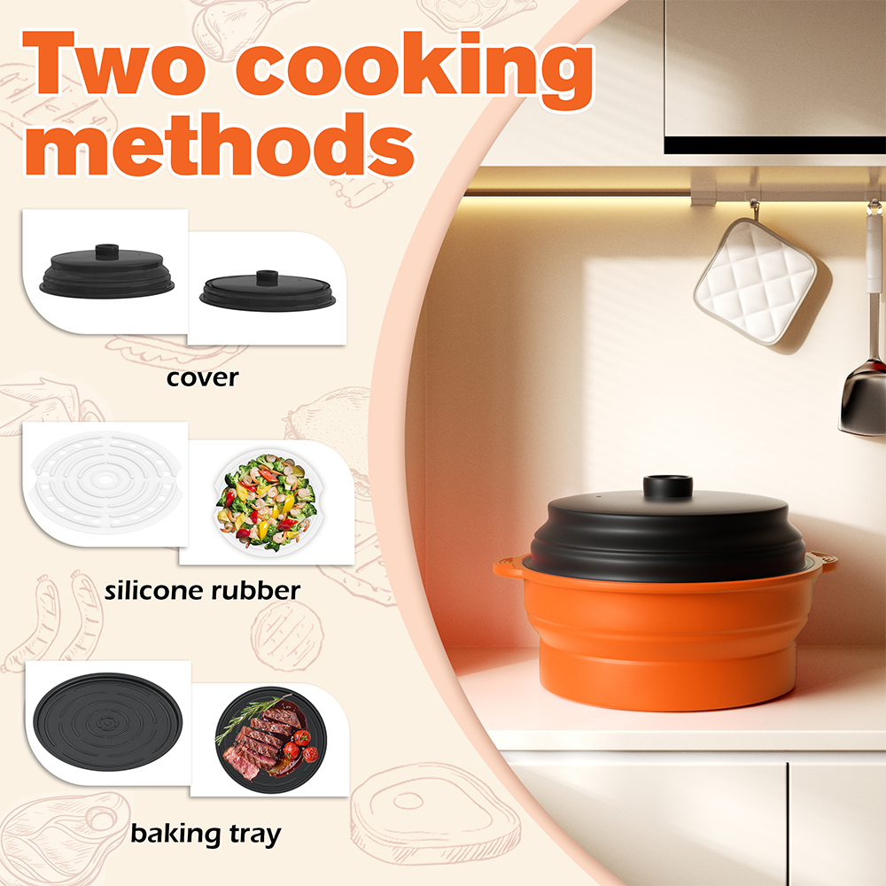 Cuenco plegable para microondas para cocinar al vapor y hornear