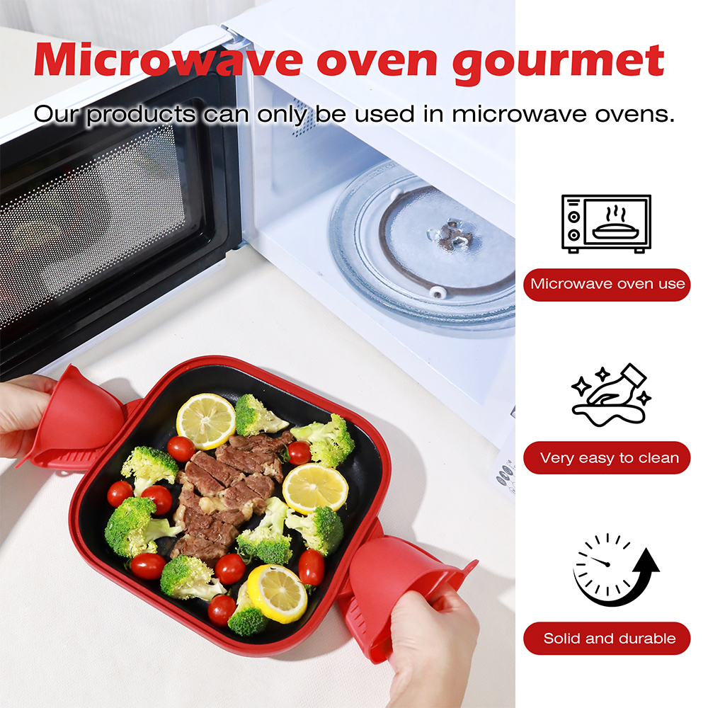 Olla cuadrada con tapa de acero para microondas