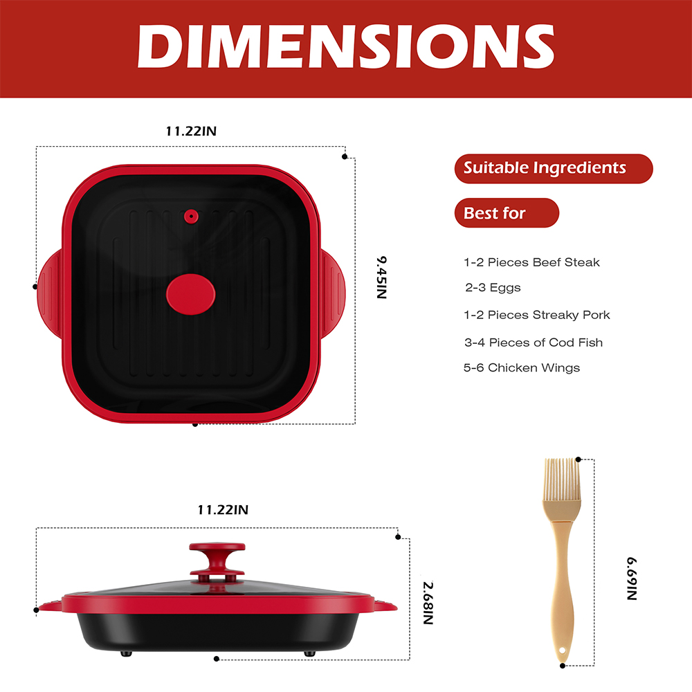 Olla cuadrada con tapa de vidrio para microondas
