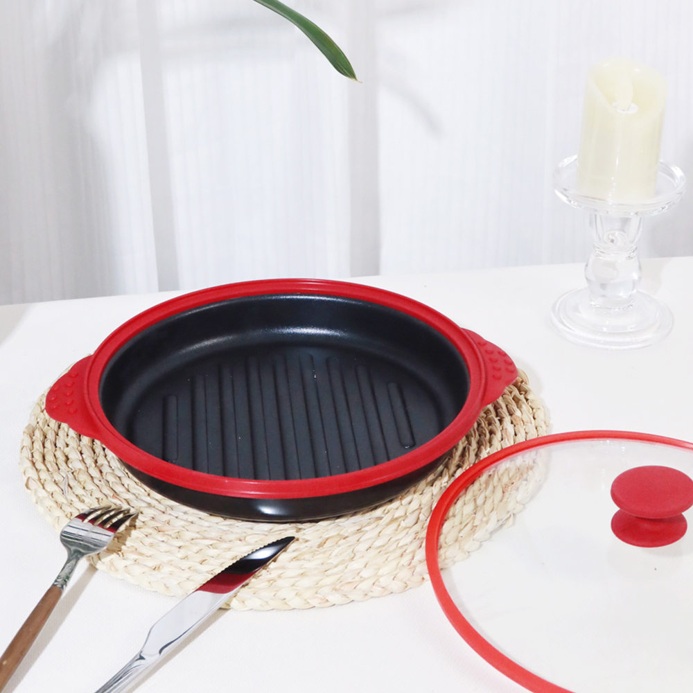 Olla redonda con tapa de vidrio para microondas