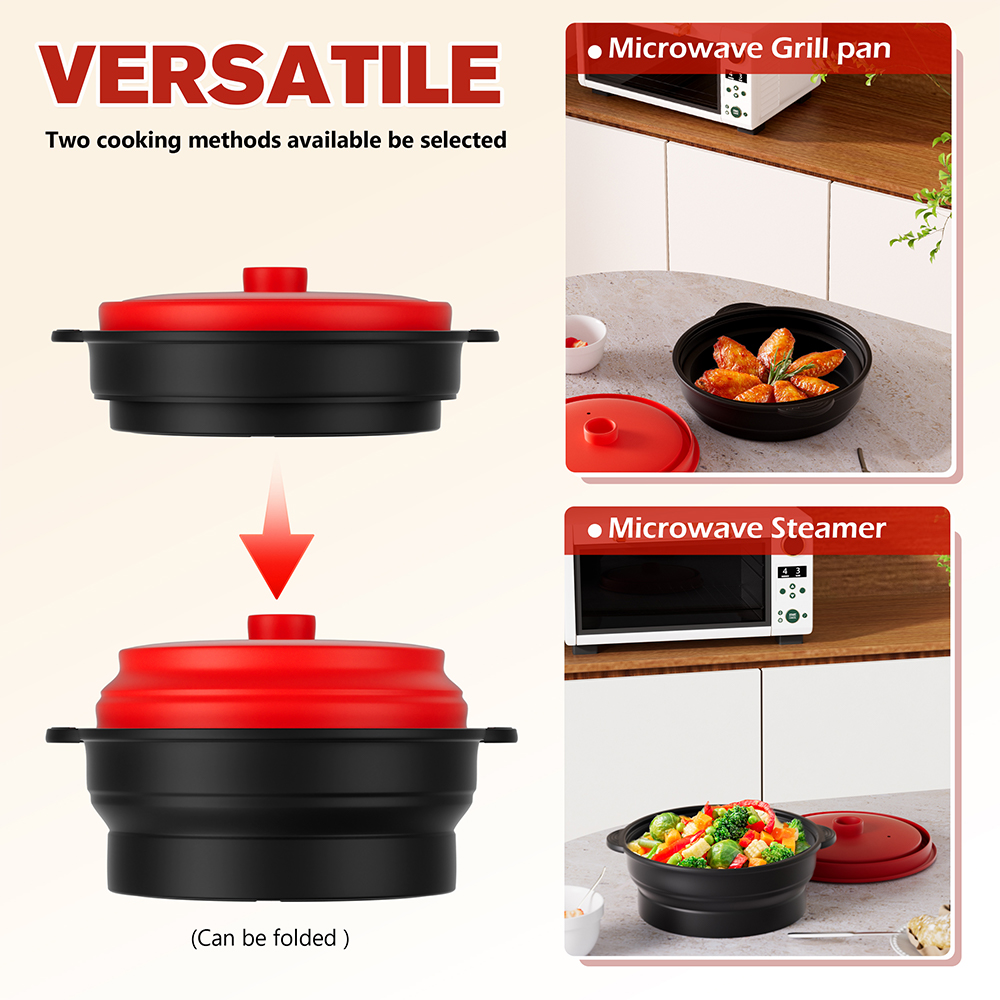 Cuenco plegable para microondas para cocinar al vapor y hornear