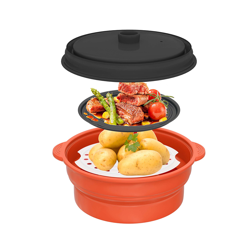 Cuenco plegable para microondas para cocinar al vapor y hornear