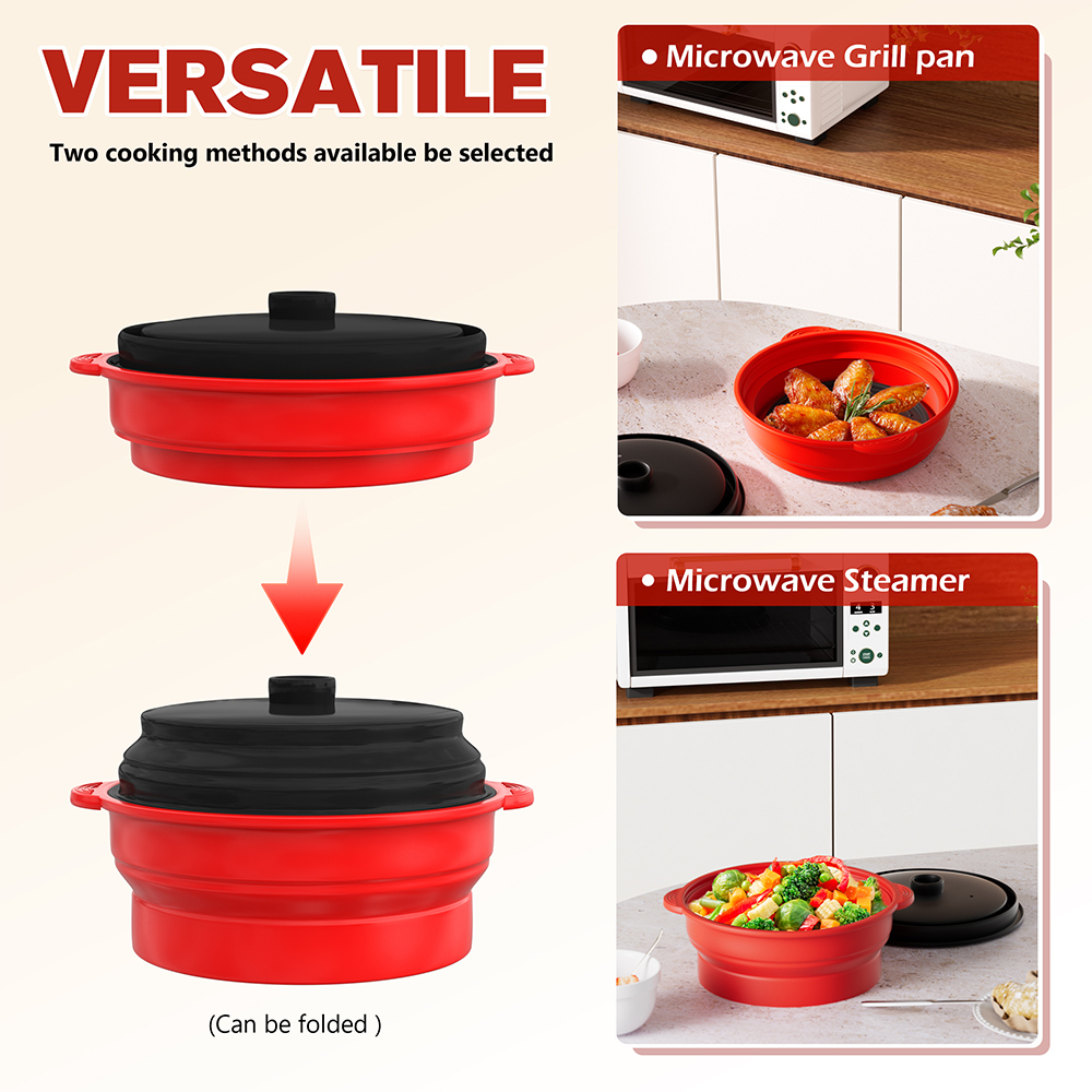 Cuenco plegable para microondas para cocinar al vapor y hornear