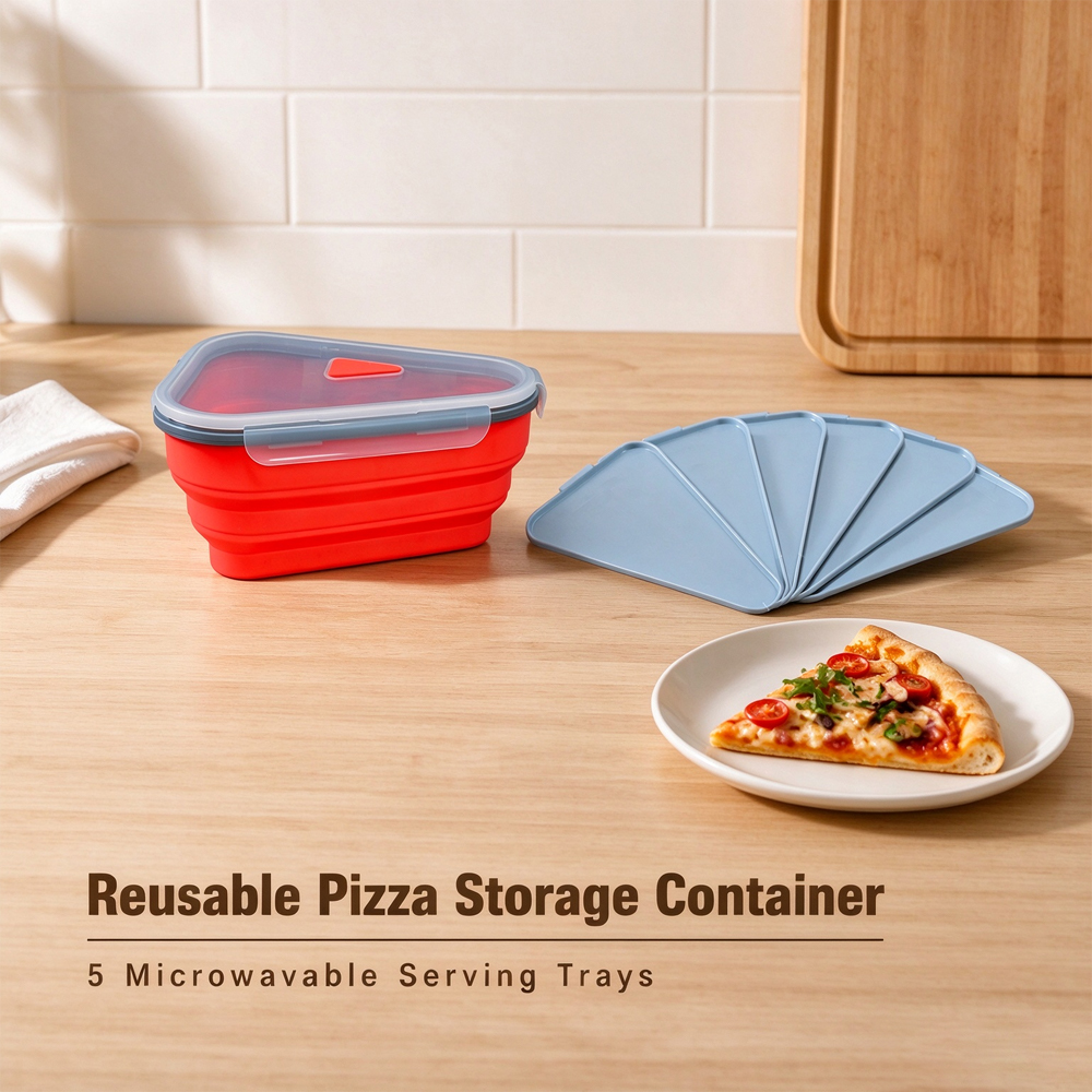 Contenedor de almacenamiento de pizza reutilizable con 5 bandejas para servir disponibles en microondas