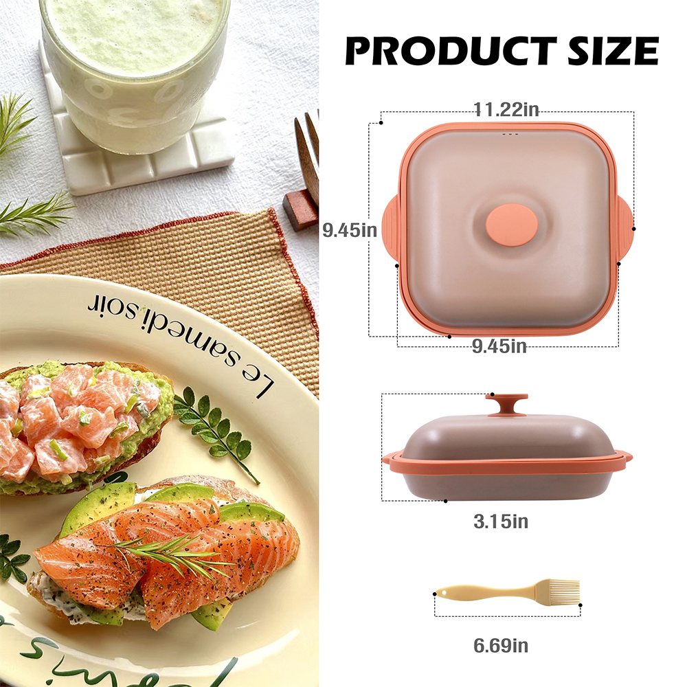 Olla cuadrada con tapa de acero para microondas