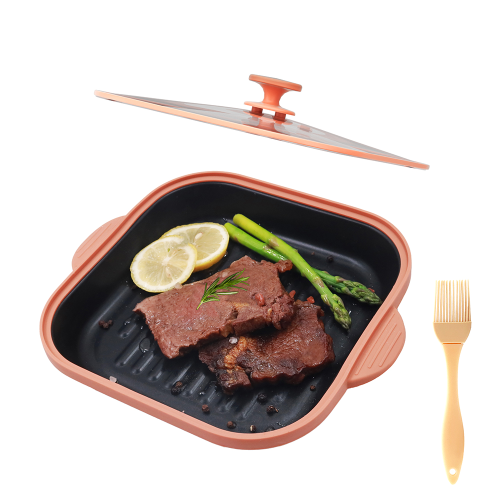 Olla cuadrada con tapa de vidrio para microondas