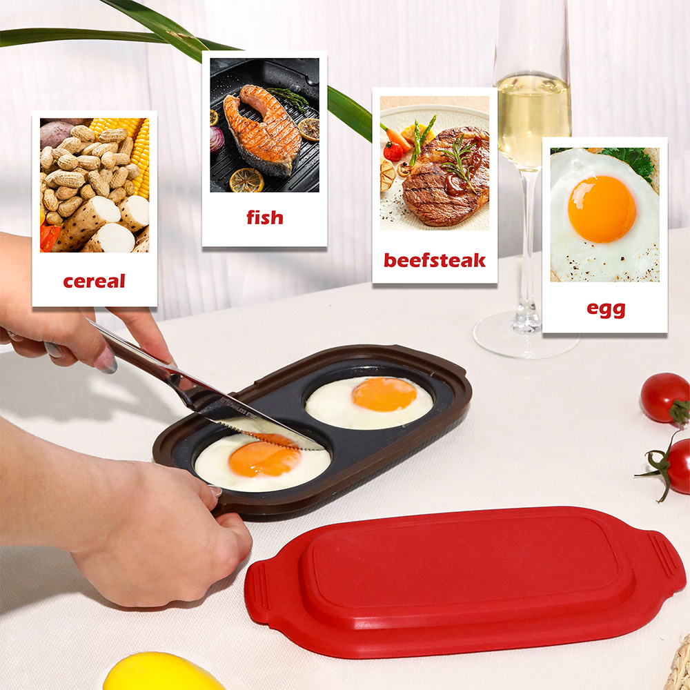 Sartén para huevos de doble celda con tapa para microondas