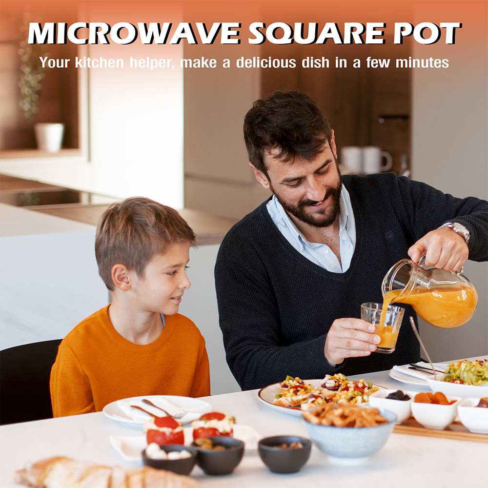 Olla cuadrada con tapa de acero para microondas
