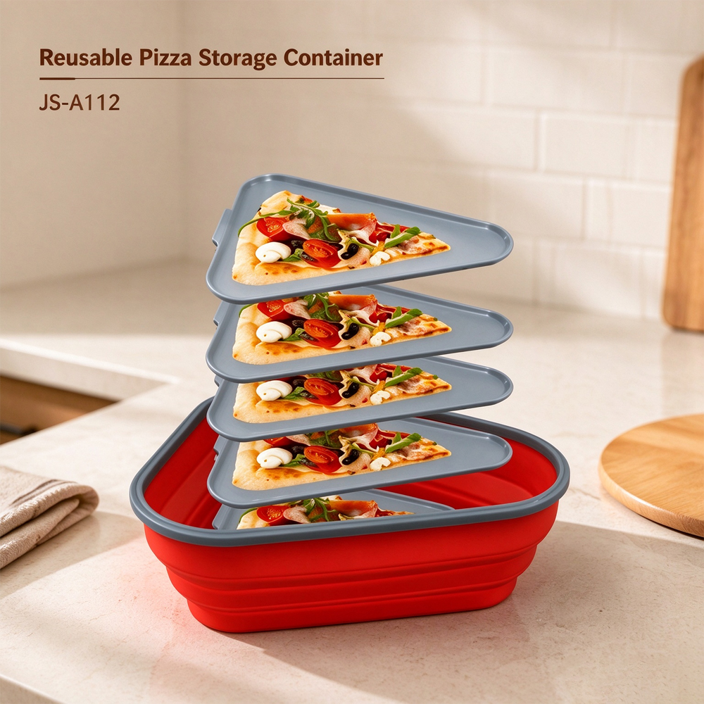 Contenedor de almacenamiento de pizza reutilizable con 5 bandejas para servir disponibles en microondas