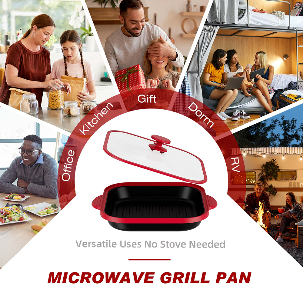 Olla cuadrada con tapa de vidrio para microondas