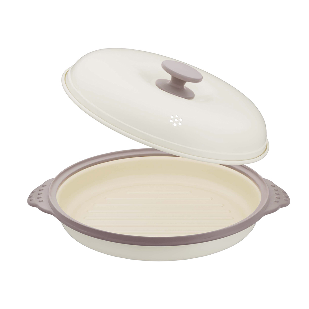Olla redonda con tapa de acero para microondas