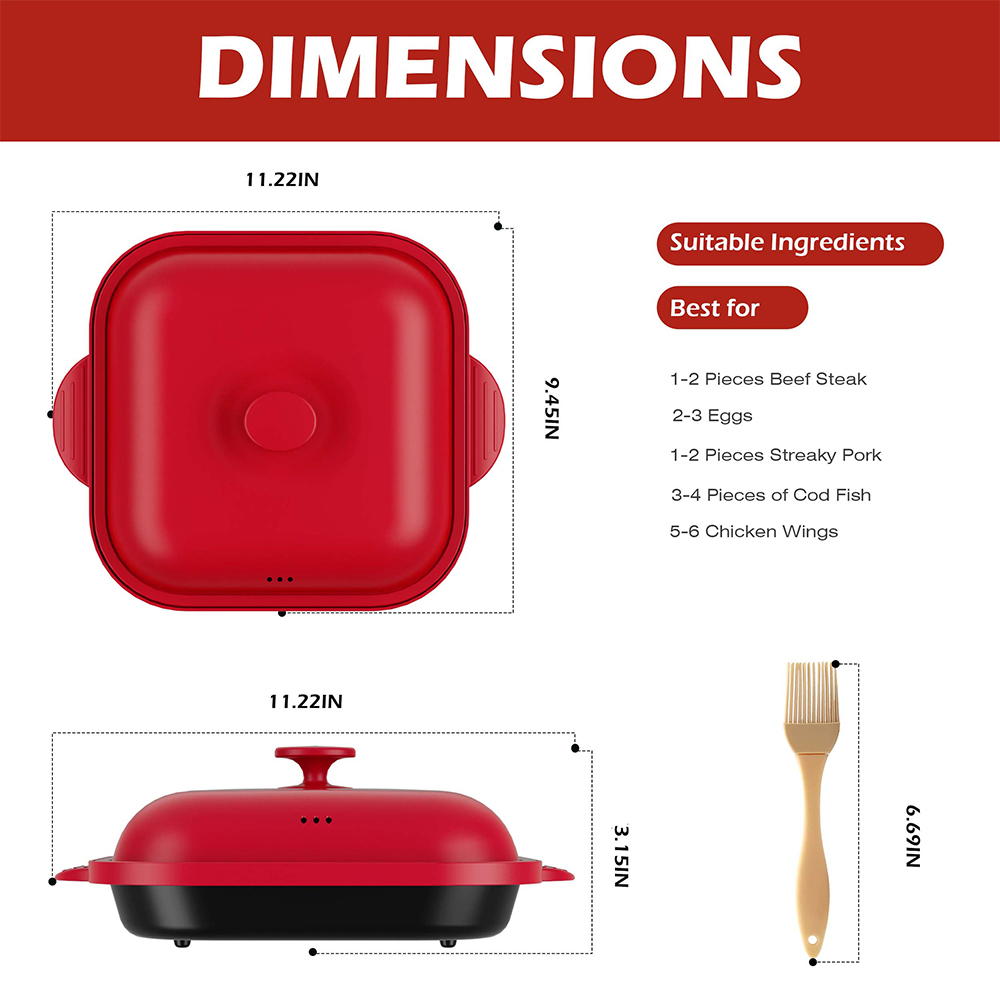 Olla cuadrada con tapa de acero para microondas