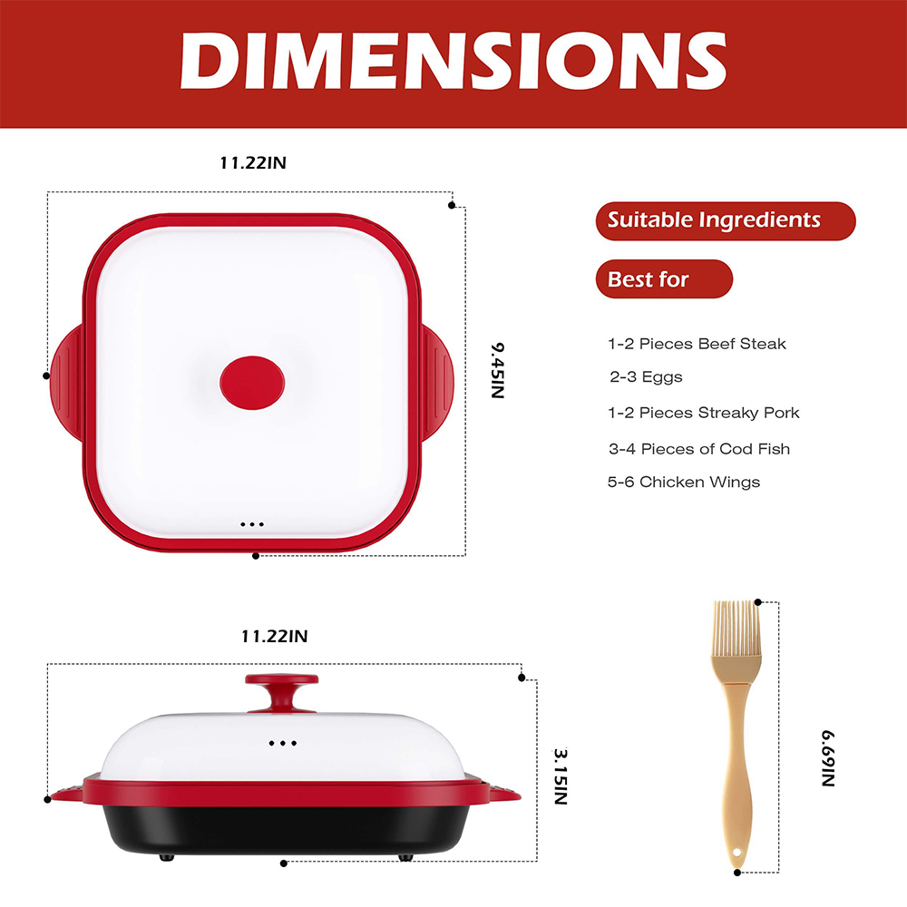 Olla cuadrada con tapa de acero para microondas