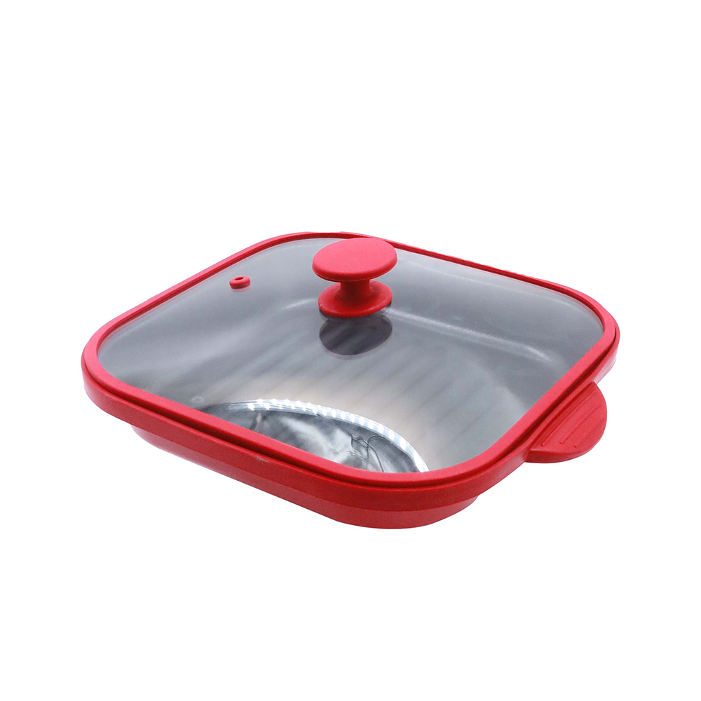 Olla cuadrada con tapa de vidrio para microondas