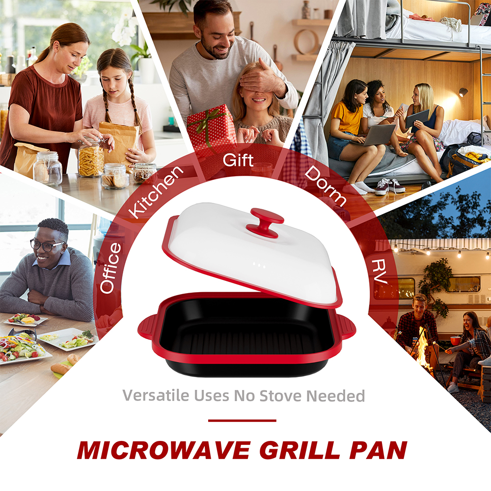 Olla cuadrada con tapa de acero para microondas