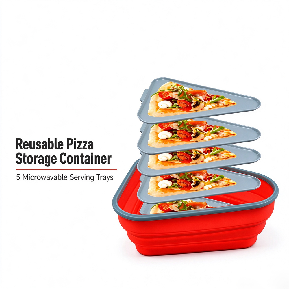 Contenedor de almacenamiento de pizza reutilizable con 5 bandejas para servir disponibles en microondas