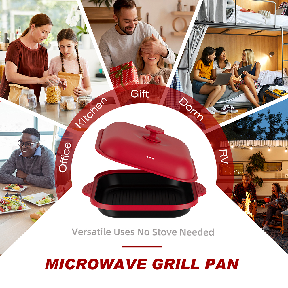 Olla cuadrada con tapa de acero para microondas