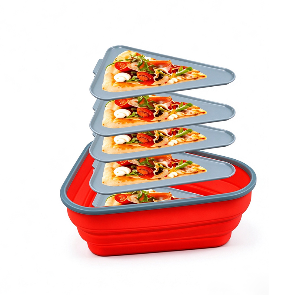 Contenedor de almacenamiento de pizza reutilizable con 5 bandejas para servir disponibles en microondas