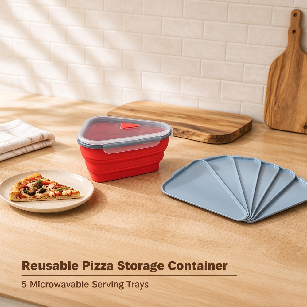 Contenedor de almacenamiento de pizza reutilizable con 5 bandejas para servir disponibles en microondas