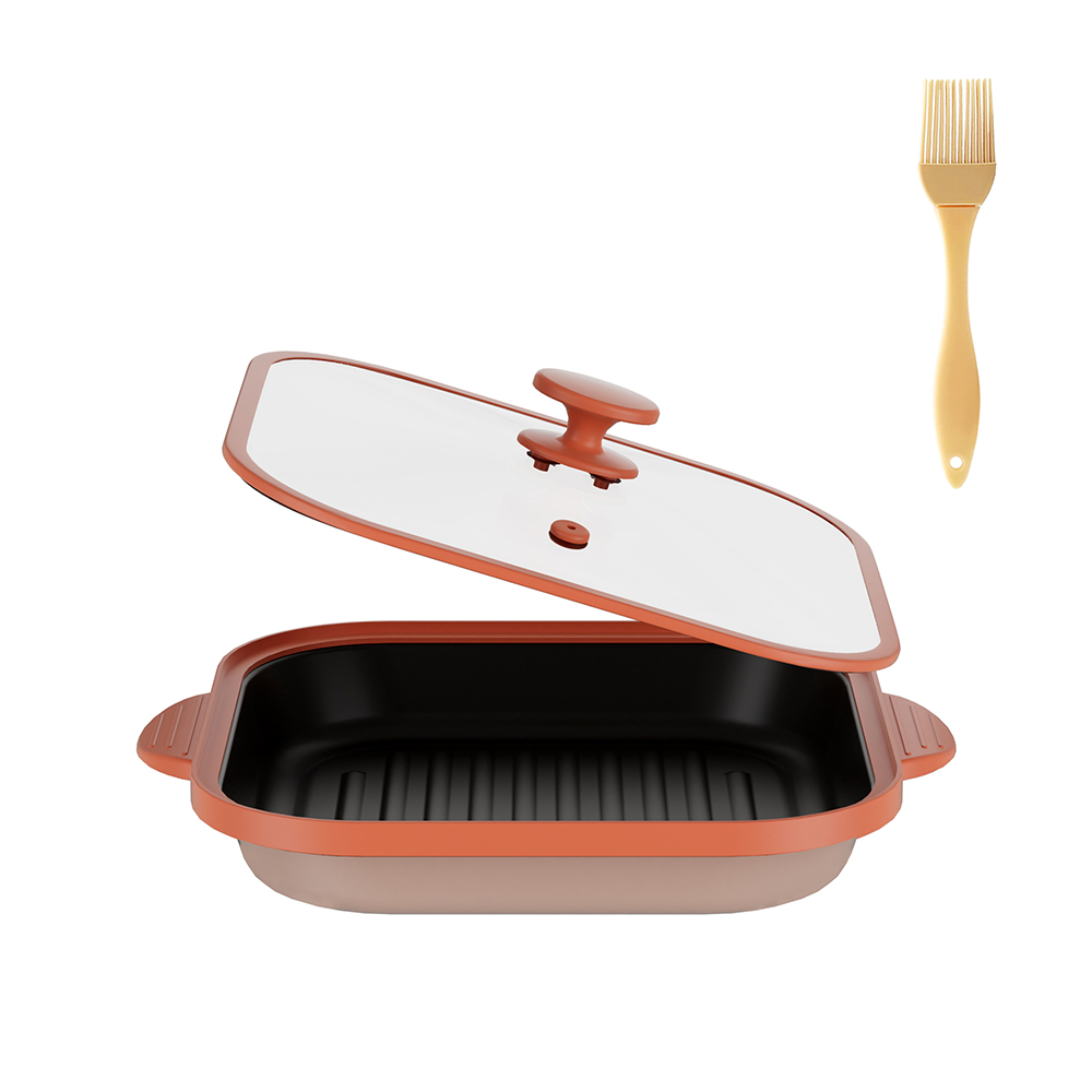 Olla cuadrada con tapa de vidrio para microondas