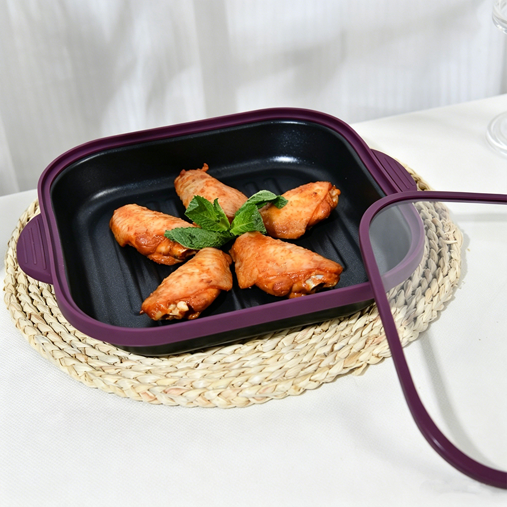 Olla cuadrada con tapa de vidrio para microondas