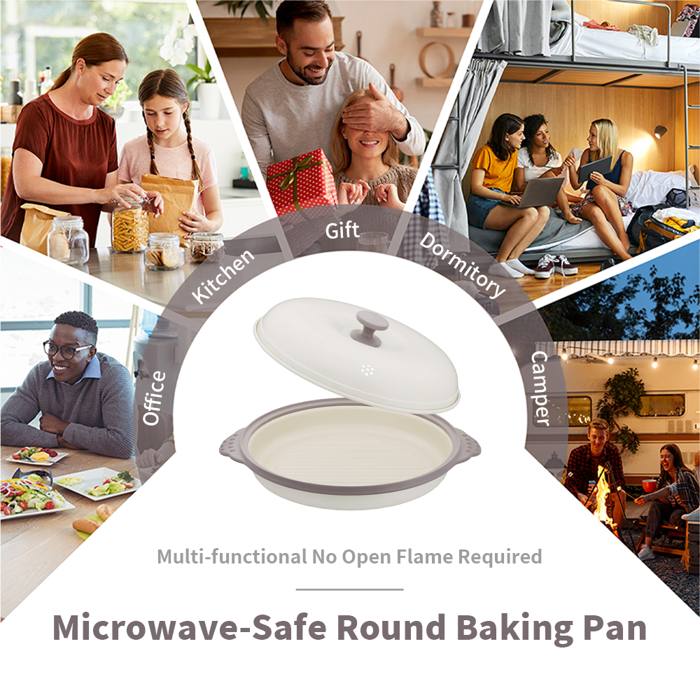 Olla redonda con tapa de acero para microondas