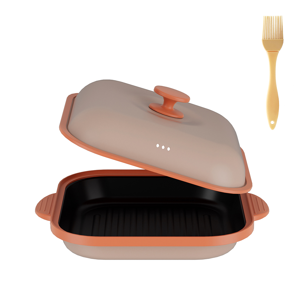 Olla cuadrada con tapa de acero para microondas