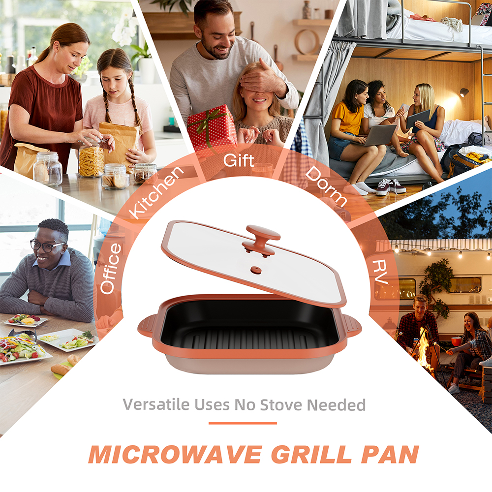 Olla cuadrada con tapa de vidrio para microondas