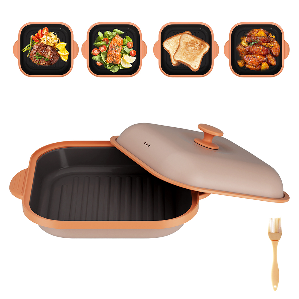 Olla cuadrada con tapa de acero para microondas