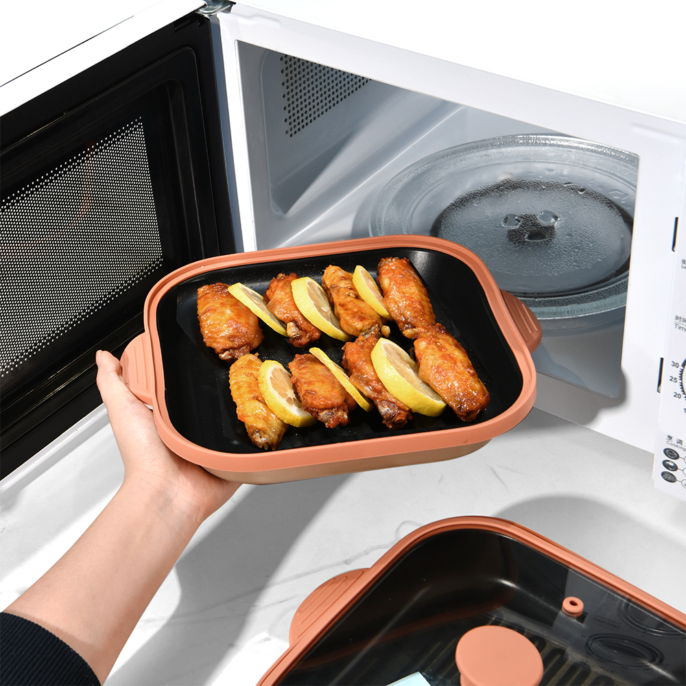 Olla cuadrada con tapa de acero para microondas