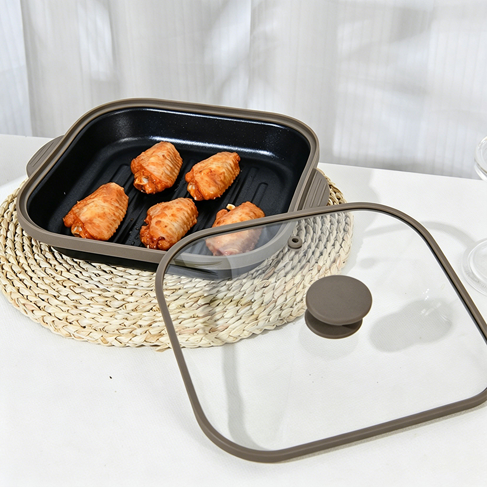 Olla cuadrada con tapa de vidrio para microondas
