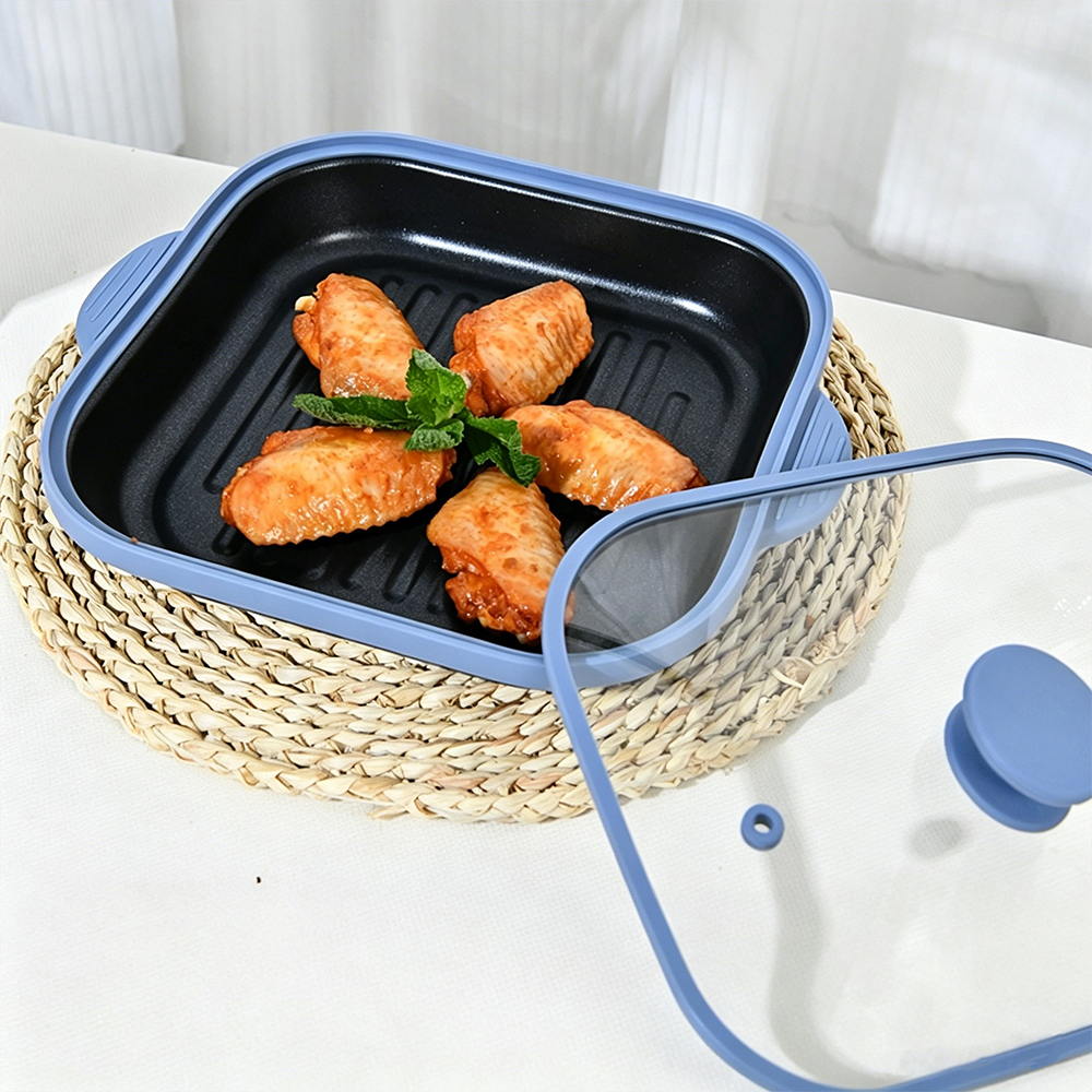Olla cuadrada con tapa de vidrio para microondas