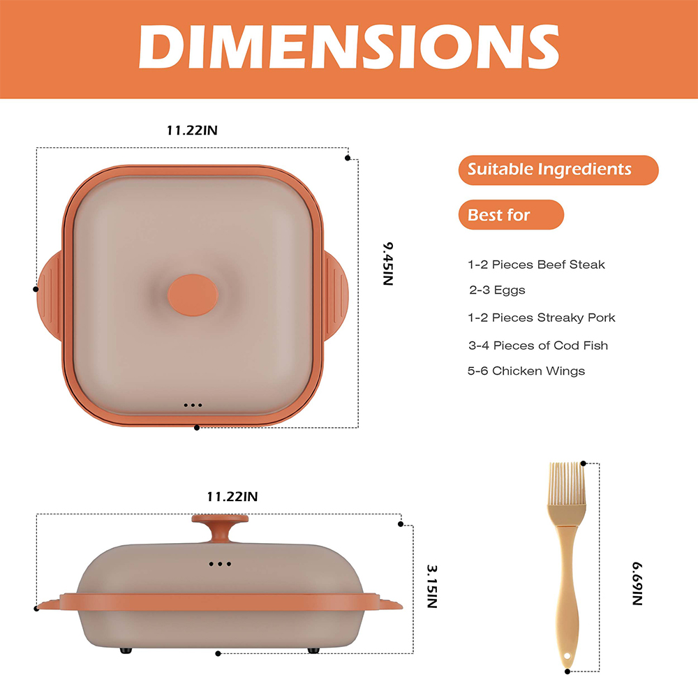 Olla cuadrada con tapa de acero para microondas