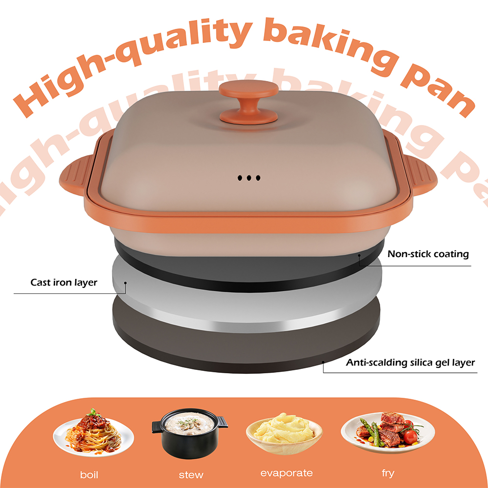 Olla cuadrada con tapa de acero para microondas