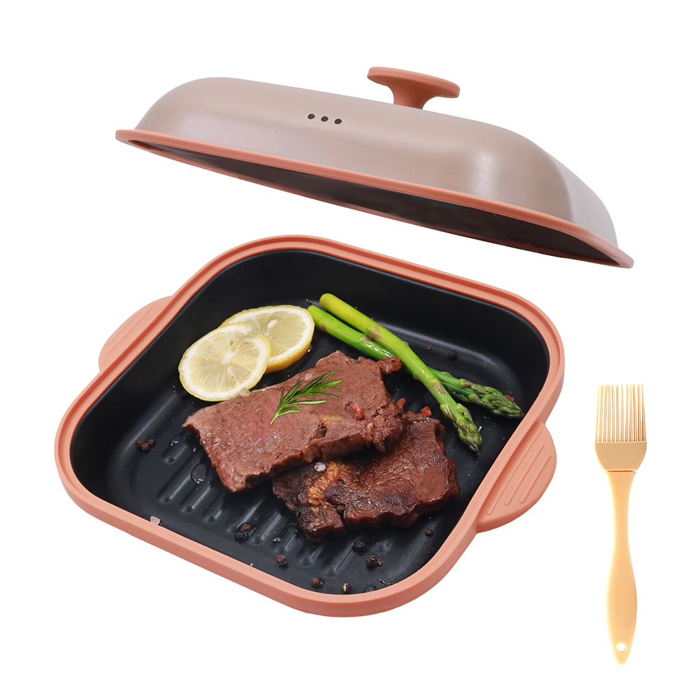 Olla cuadrada con tapa de acero para microondas
