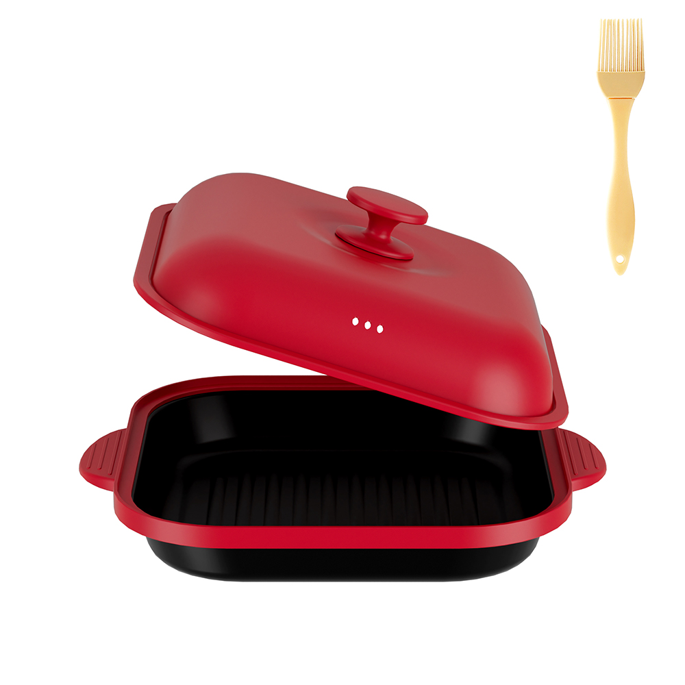 Olla cuadrada con tapa de acero para microondas