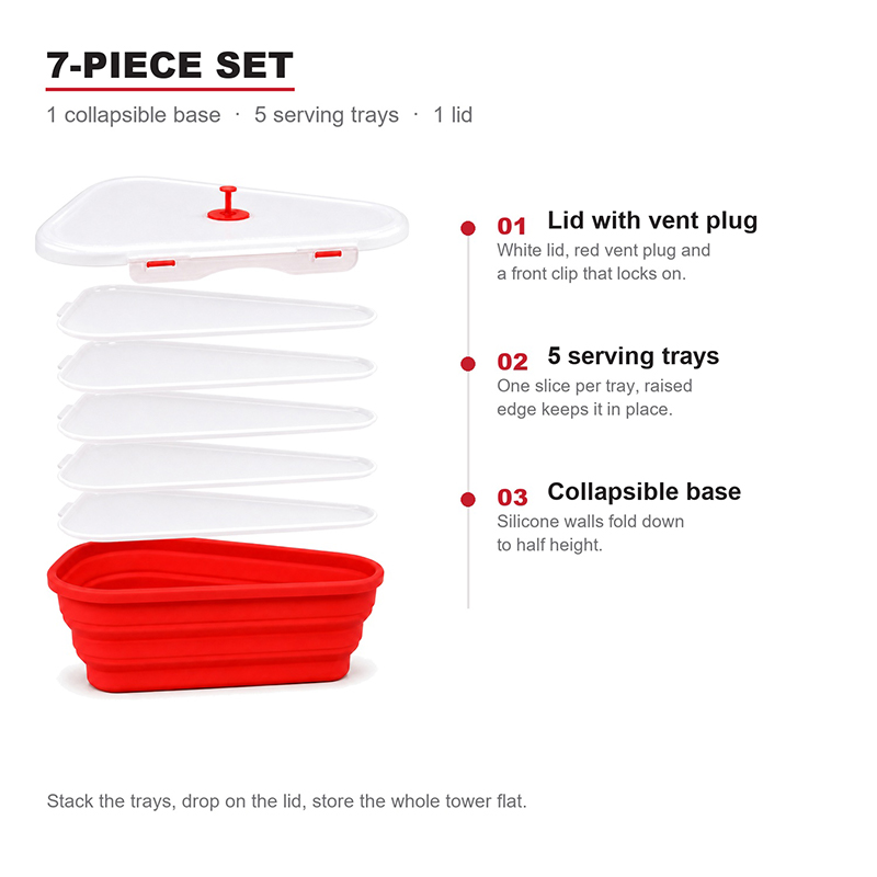 Contenedor de almacenamiento de pizza reutilizable con 5 bandejas para servir disponibles en microondas (tamaño grande)