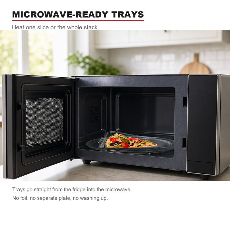 Contenedor de almacenamiento de pizza reutilizable con 5 bandejas para servir disponibles en microondas (tamaño grande)