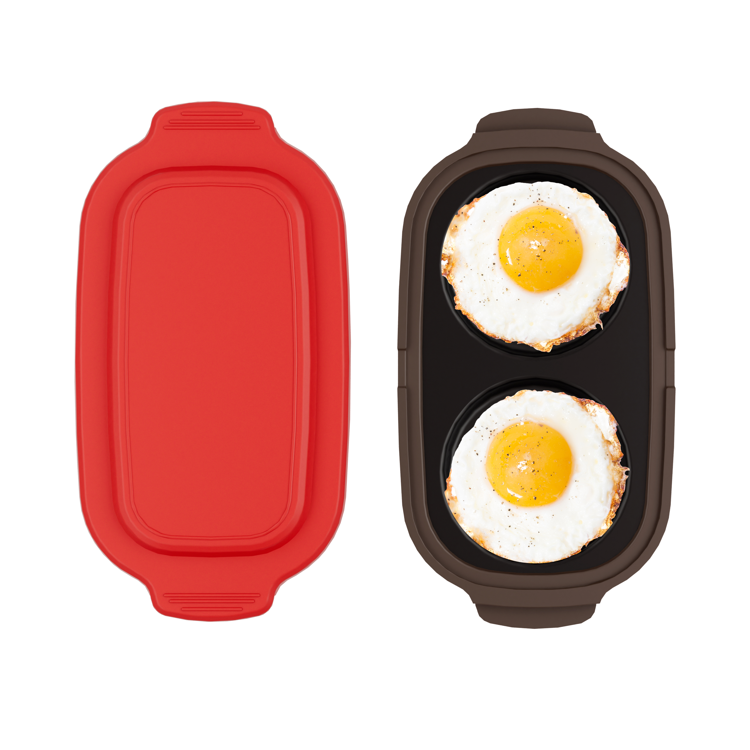 Sartén para huevos de doble celda con tapa para microondas